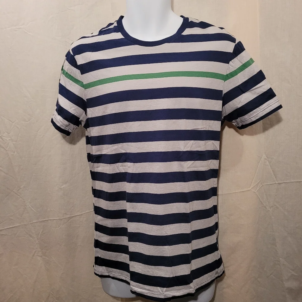 Banana Republic Navy, White & Green Striped Short Sleeve Tee